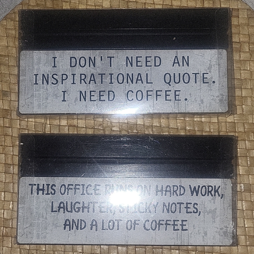 Black and Gray Office Desk Signs